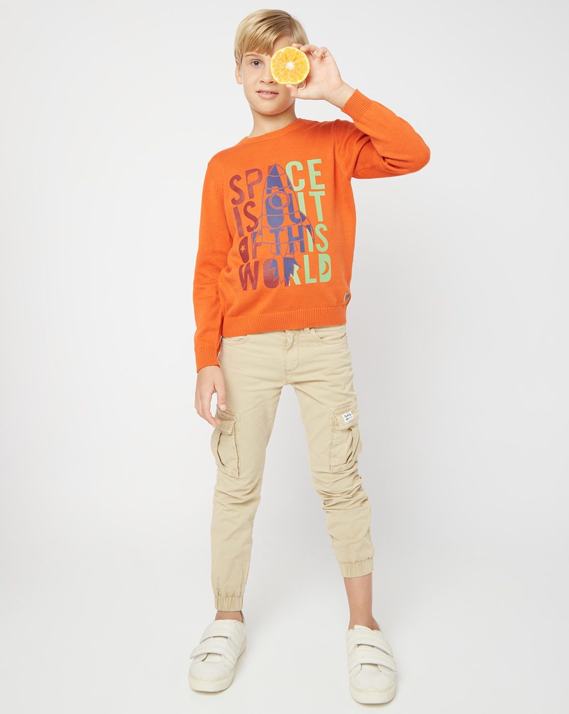 Gas Kids Boys Orange Printed Pullover